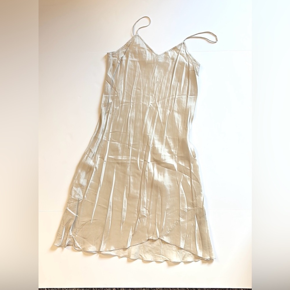 Dries Van Noten Silver Slip Dress with Spaghetti Straps